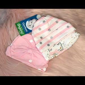 NEW 3 pack Organic newborn caps Baby Girl
